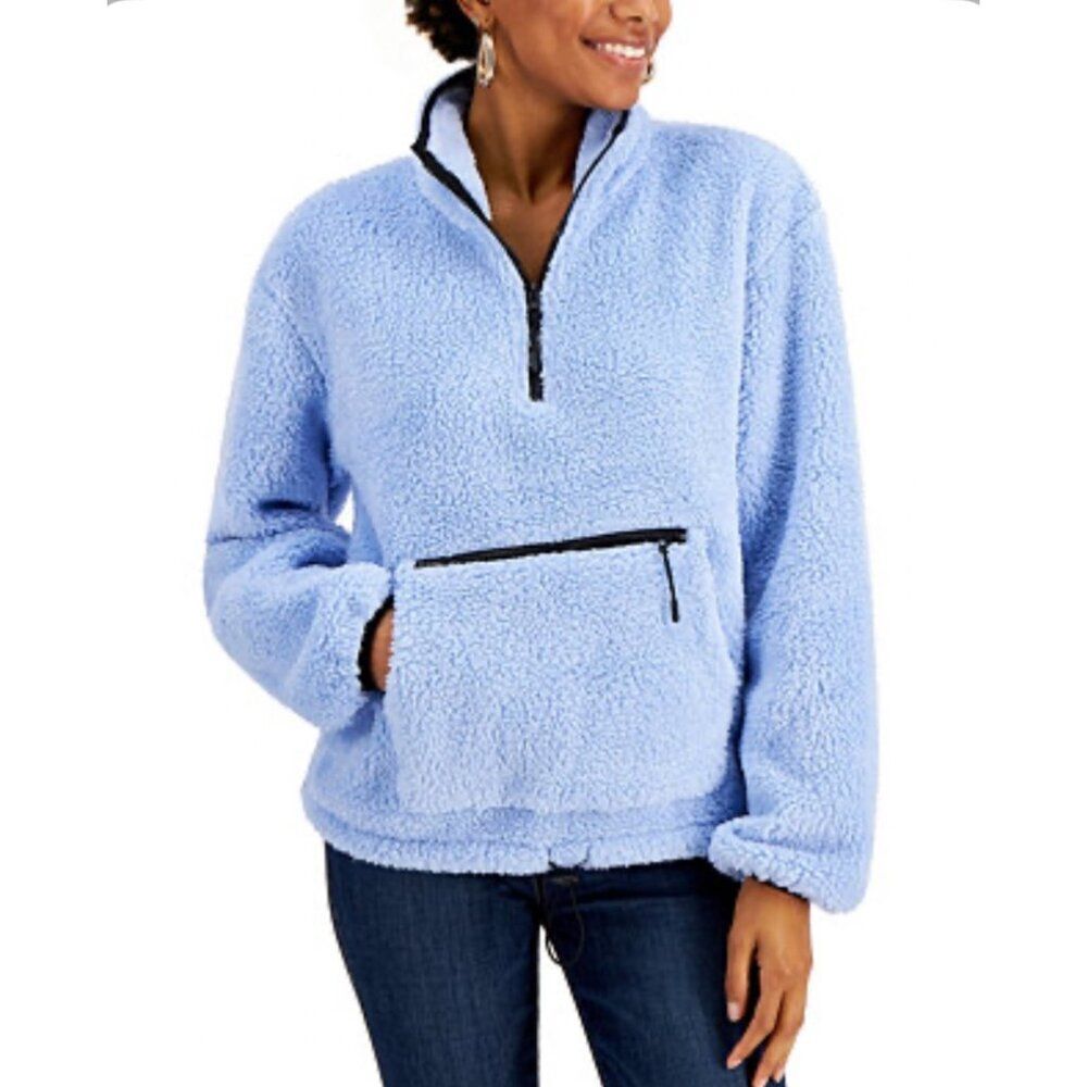 No Boundaries Juniors Blue Fuzzy Sherpa Long Sleeve Pullover Sweater Size M (7-9